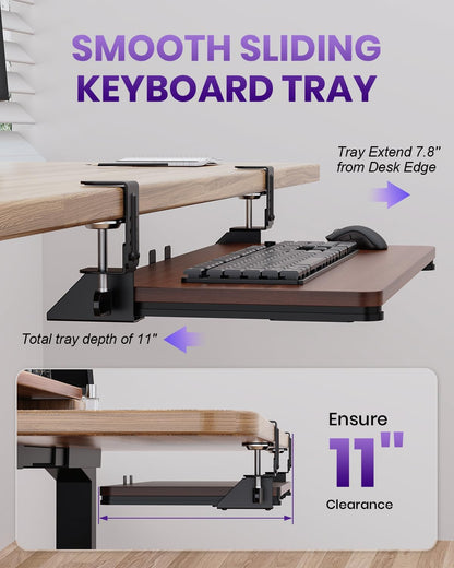 Ergonomic Mouse & Keyboard Tray Under Desk, Pull Out with Adjustable C-clamp, 20 (25.9 Including Clamps) x 11.8 Inch Slide Out Computer Keyboard Drawer Mouse Tray for Typing, Rustic Brown