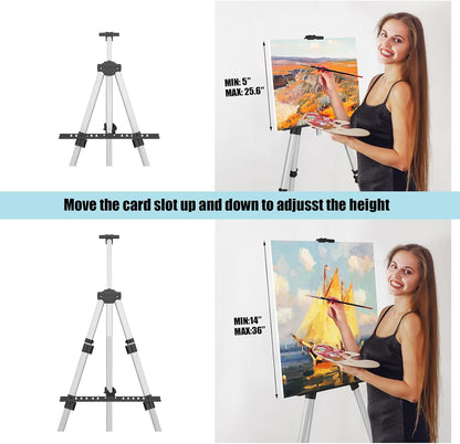 Art Painting Artist Easel Stand, Portable Adjustable Aluminum Metal Tripod Display Easel with Bag, Height from 17 to 66 inch for Table-Top/Floor Drawing and Displaying, Black