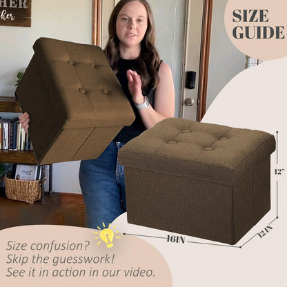LINMAGCO Ottoman Storage Ottoman with Storage Small Foot Rest Stool Under Desk Stool Short Folding Footrest Linen Cloth Dark Gray 16X12X12IN