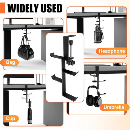 MorningRo 4 Tier Desk Hook, Under Desk Handbag Hanger Purse Hook for Table,Backpack Hanger Purse Holder for Desk Mount Adjustable Can Hook Bags, Umbrellas, Keys,Cups, Headphone Holder