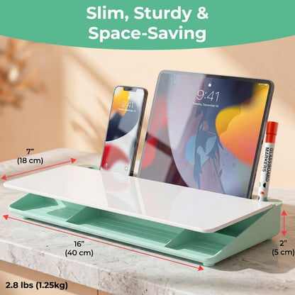 Chalkola Pink Glass Desktop Whiteboard with Storage - Dry Erase Board, Work Desk Organizers, Computer Keyboard Stand, Home Office Desk Accessories, Workspace Desktop Buddy