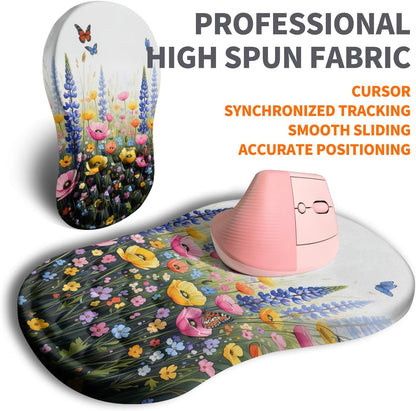 Ergonomic Joint Wrist Support Mouse Pad with Memory Foam Cushion Massage Bump, Carpal Tunnel Pain Relief Mousepad Slope Design for Wrist Rest, 11.8x7.9 in, Black