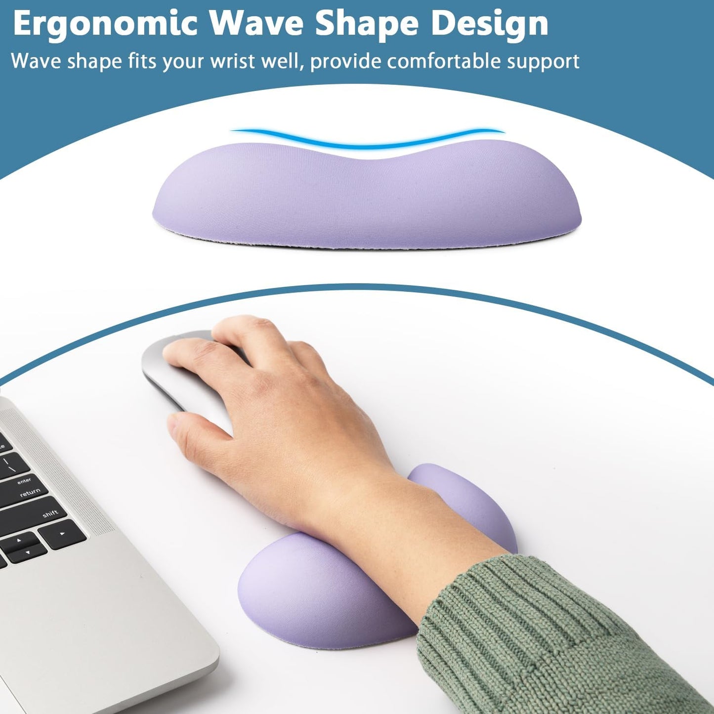 Ergonomic Mouse Wrist Rest Pad, Small Gel Mouse Keyboard Support Cushion Non-Slip Base, for Easy Typing and Wrist Pain Relief Office Computer, Laptop, PC Gaming (Blue)