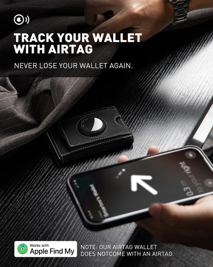 iwantit Slim Airtag Wallet for Men: Compatible with Apple Air tag (1st & 2nd Generation), Front Pocket Smart Pop Up Credit Card Holder with AirTag Holder ID Window, RFID Blocking(Brown)