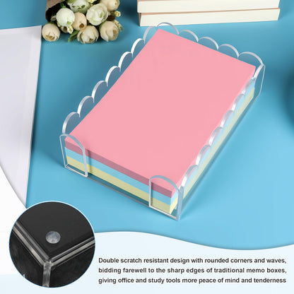 1 PC Scalloped Acrylic Sticky Note Holder 3"x3" Crystal Clear Sticky Note Holder Dispenser for Classroom, Desk Organizer Accessories for Dorm Room, School Office Necessities