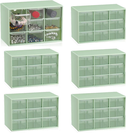 Small Drawer Organizer for Desk, 7.1" x 3. 8" x 4.6" Mini Desktop Drawer Organizer with 9 Clear Drawers, Plastic Desktop Craft Storage Box for Desk Office School Home (White)