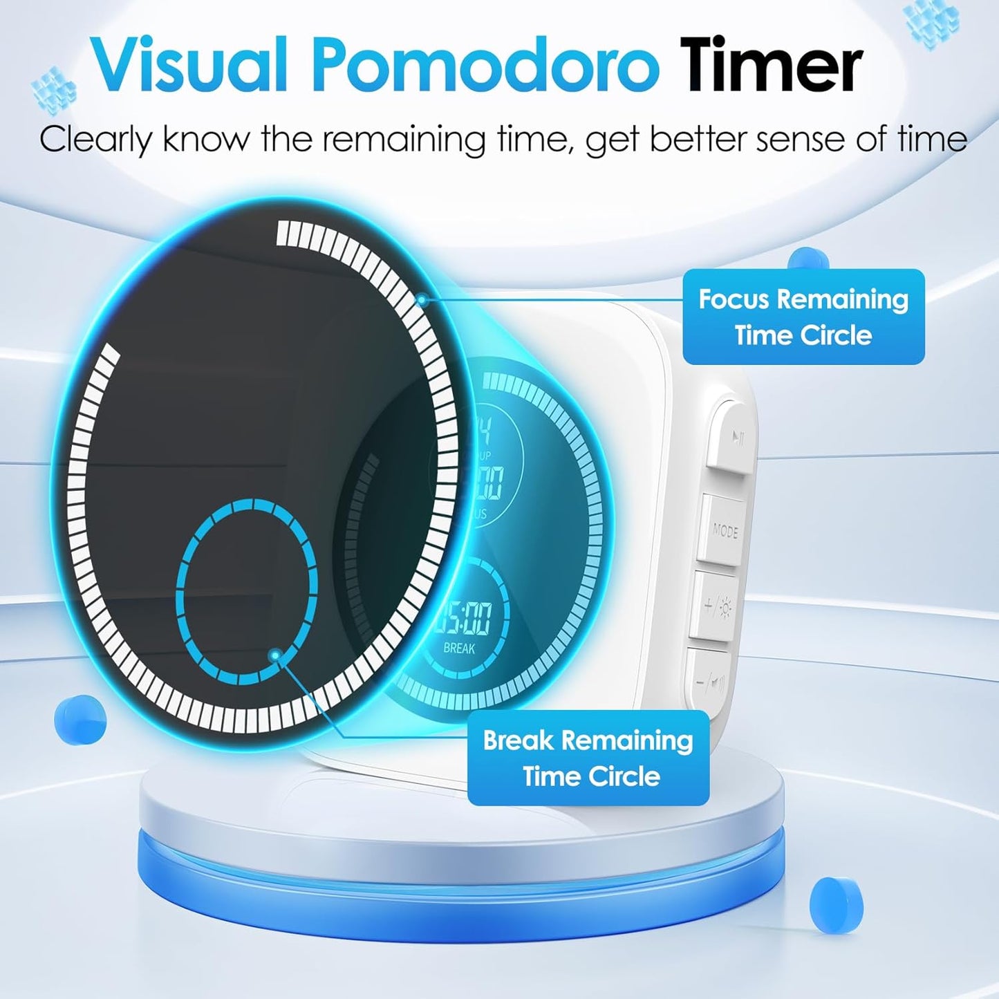 HAUKINIX 99-Minute Visual Timer with Pomodoro Timer Productivity Focus Timer Countdown Stopwatch Desk ADHD for Study, Work, Student, Procrastination, Loud Alarm/Mute/Vibration, 2 Brightness Levels