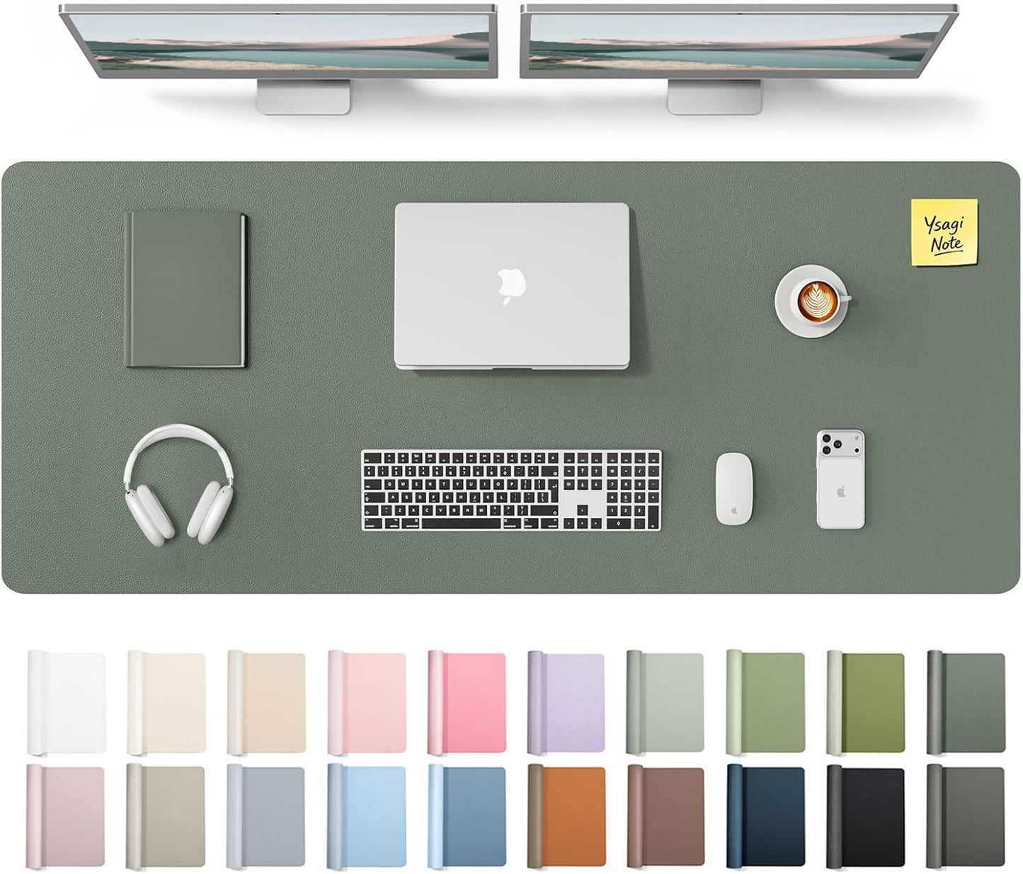 YSAGi Leather Desk Pad Protector, Large Mouse Pad, Non-Slip PU Leather Desk Blotter, Waterproof Writing Pad for Office and Home (31.5" x 15.8", Eggshell) - Colors B