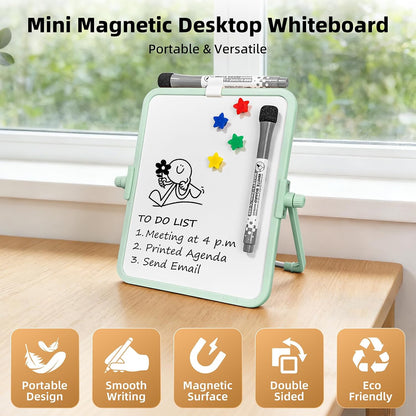 Colorful Dry Erase White Board 8.3x11in, Magnetic Desktop Board with Stand, 2 Markers (Eraser Head), 4 Magnets - Double-Sided Easel for Daily Planning, Memo, Office/Home/School (Blue)
