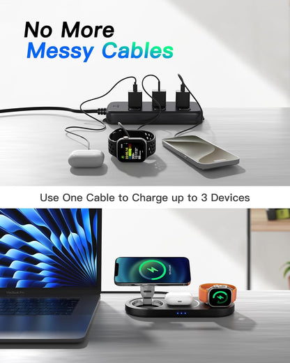 Upgraded 3 in 1 Wireless Charging Station for Apple Devices, Faster Mag-Safe Charger Stand, Magnetic Charger Station for iPhone 17/16/15/14/13/12 Series & AirPods Pro & Apple Watch Series (White)