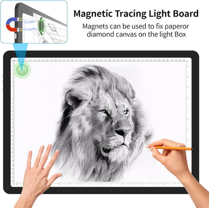Phylosal Magnetic A3 Light Pad with Bag, Super Bright Light Box with Side Button, Diamond Art Light Board, Lightbox for Tracing and Drawing, USB Power Light Table for Sketching, Weeding Vinyl (White)