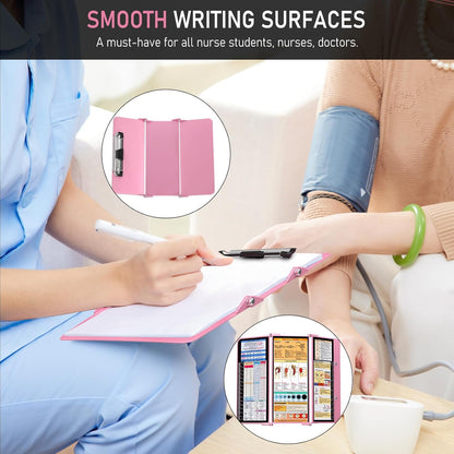 Nursing Clipboard Foldable, Foldable Clipboard w/Nursing Edition Cheat Charts,3 Layers Aluminum, Nurse Clip Board w/Low Profile Clip&Pen Clip Pocket for Nurses and Doctors,Light Blue