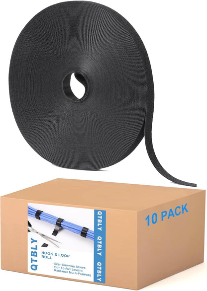 1/2in x 100ft Hook and Loop Roll | Double-Sided Strips, Self-Gripping Straps | Reusable Multi-Purpose Wrap Fasteners for Home, Office, Data Center, and More