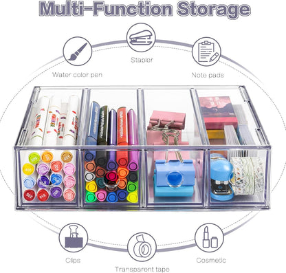 Desk Organizer with 8 Drawers, FODIENS 2 Packs Stackable Desktop Storage Box with Removable Drawer, Clear Sunglasses Organizer Display Case for Stationery Marker Pens Eyeglasses Office Supply
