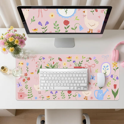 Pink Desk Mat, Leather Desk Pad Blotter Protector, XXL Large Mouse Pad,Computer Laptop Mouse Pads for Desktop,Waterproof Writing Anti-Slip Mousepad for Office and Home I Colorful Stickers