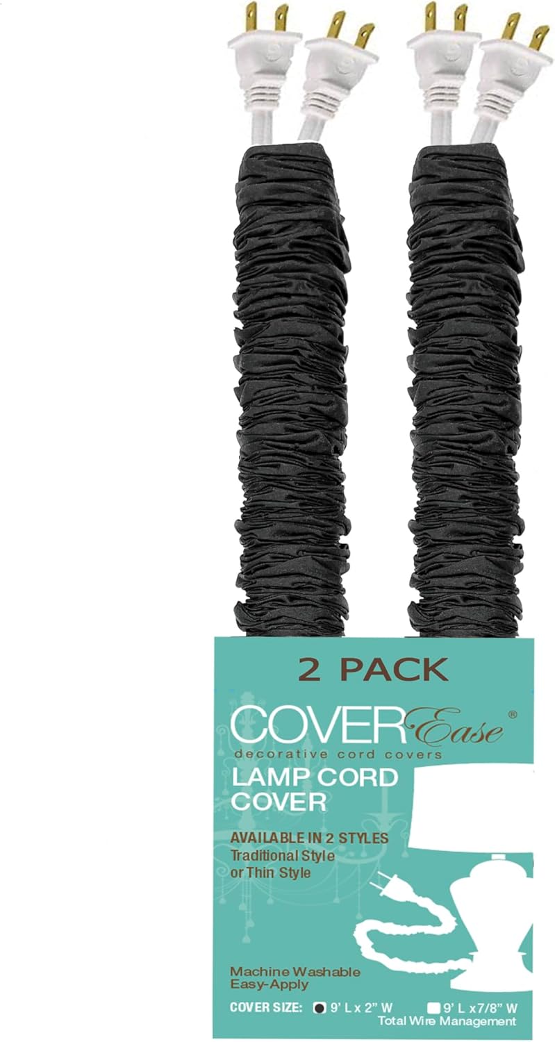Cream COVEREase Lamp Cord Cover 9 ft Faux Silk Fabric Cover - Cable Sleeve, Wire Cover, Cord Hider for Cable Management for Electrical Lighting Fixtures. (1 PK)