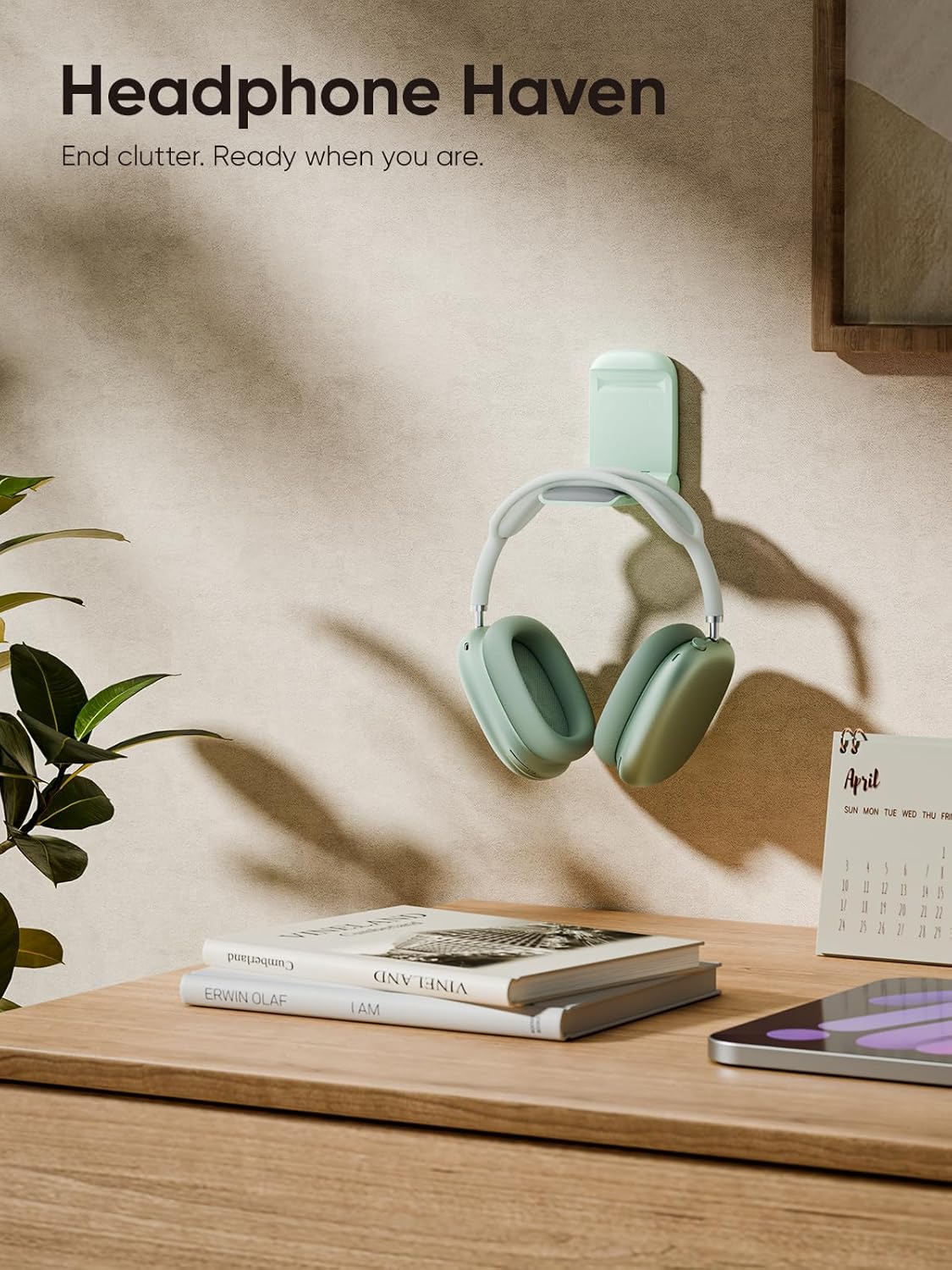 MAMUVIMO Headphone Stand, Headset Stand Foldable ＆ Sticky, Headphone Holder Hook Mount with Non-Slip Silicone, Adhesive Earphone Desk Hanger Clip Space-Saving for Airpods Max, All Earphones- Pink