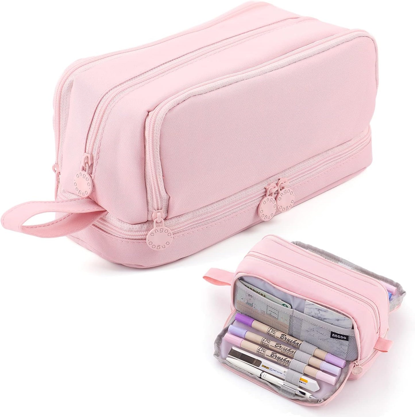 MAMUNU Large Capacity Pencil Case 4 Compartments, Pencil Pouch Bag with Zipper Portable Handle, Pen Case Bag Stationery Organizer for Office College School Adults Teen Girls Boys Men Women, Black