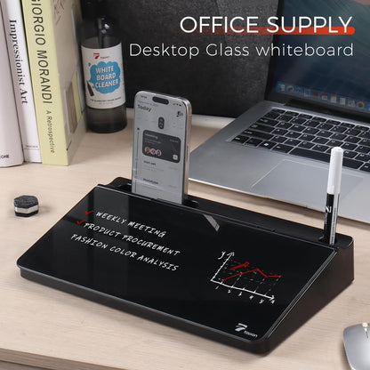 TOWON Small Compact Glass Desktop Whiteboard with Storage – 12 x 7 in Dry Erase Board for Desk, Home Office, School | Includes 5 Markers, Eraser & Holder | Space-Saving Organizer, Aesthetic Rose Gold