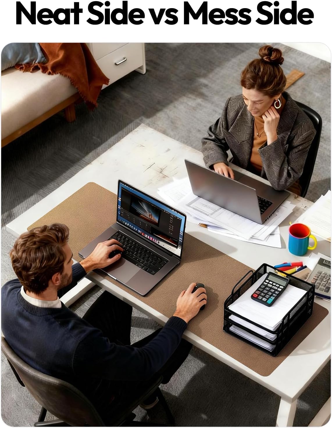 YSAGi Leather Desk Protector, Office Mat, Large Mouse Mat, Non-Slip PU Leather Blotter, Laptop Desk Mat, Waterproof Writing Pad for Office and Home (Black, 31.5" x 15.8") - Colors B