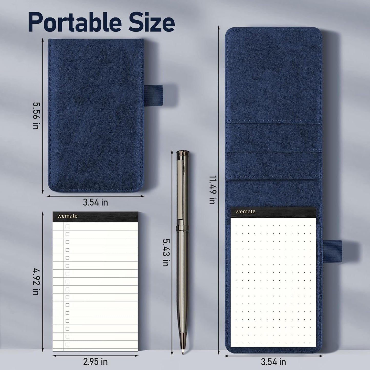 WEMATE 10 Pieces Notepad Holder Set Pocket Notebook - Included Mini Pocket Notepad Holder Set with 8 Memo Book Refills and Metal Pen for Meetings, Daily Records, and Notes 3 x 5 Inch (Brown)