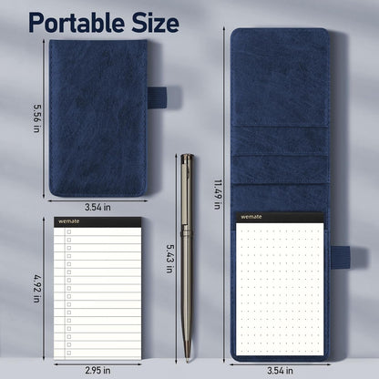 WEMATE 10 Pieces Notepad Holder Set Pocket Notebook - Included Mini Pocket Notepad Holder Set with 8 Memo Book Refills and Metal Pen for Meetings, Daily Records, and Notes 3 x 5 Inch (Brown)