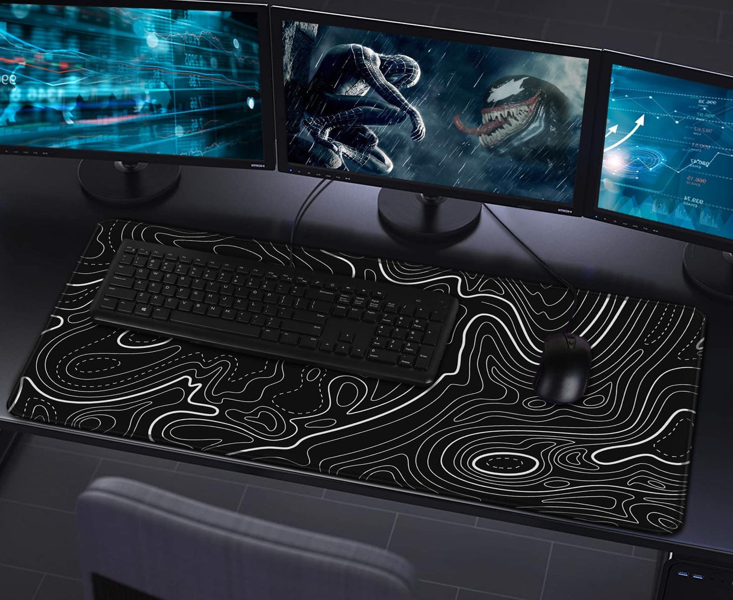 Large Extended Gaming Mouse Pad with Stitched Edges, (31.5X15.7In) Durable Non-Slip Natural Rubber Base, Waterproof Computer Keyboard Pad Mat for Esports Pros/Gamer/Desktop/Office/Home-Black