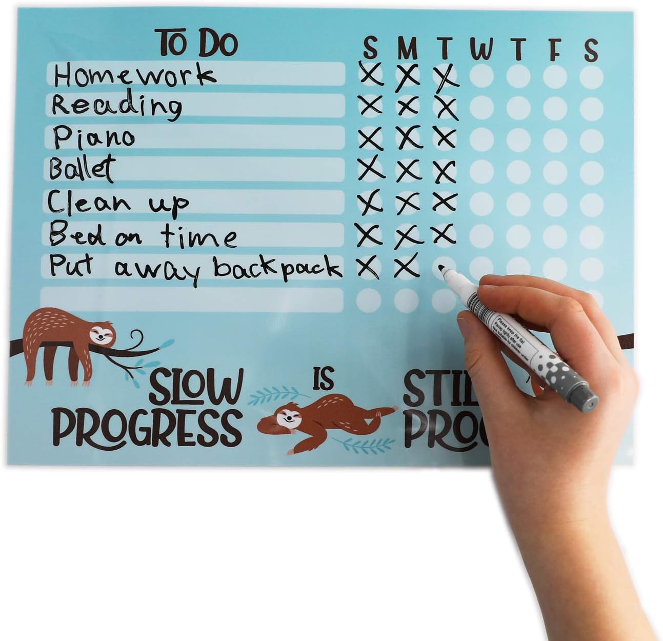 Dry Erase Whiteboard Task & Habit Tracker | Removable and Restickable Adhesive Decal | Fine-Tip Magnetic Marker Included | 9” x 12”