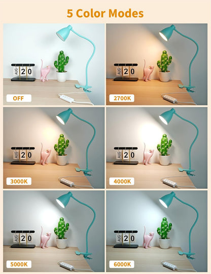 BOHON Clip on Light, 10W 38 LED Desk Lamp with Clamp, 5 Color 10 Brightness Auto Off Timer, Flexible Neck Clip Lamp, Desk Lights for Office Home Bed Bedside Reading, Bright Yellow
