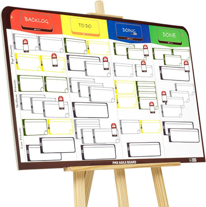 Full Magnetic Agile Board Kit (42" 23") Kanban & Scrum Dry Erase Project Management Board with 84 Magnetic Cards, Easel Stand & Accessories