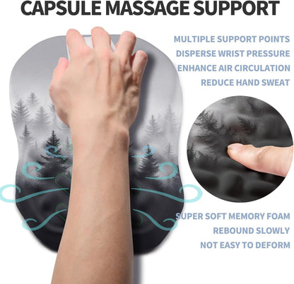 Ergonomic Raised Mouse Pad Wrist Support with Bilateral Slope Memory Foam Mousepad for Wrist Rest and Carpal Tunnel Pain Relief 11.8x7.9〃 Black