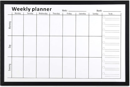 Navaris Weekly Planner White Board - 16" x 24" Magnetic Dry Erase Whiteboard Calendar with 7-Day Week Plan for Wall - Includes Markers and Magnets
