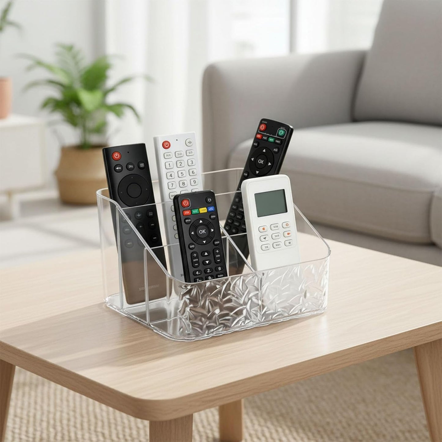 Remote Control Holder, Clear Desk Organizer with 4 Slots, Remote Caddy for TV Remotes, Streaming Devices, Controller Holder, Nightstand Organizer for Bedroom, Living Room, Office and Tabletop Use