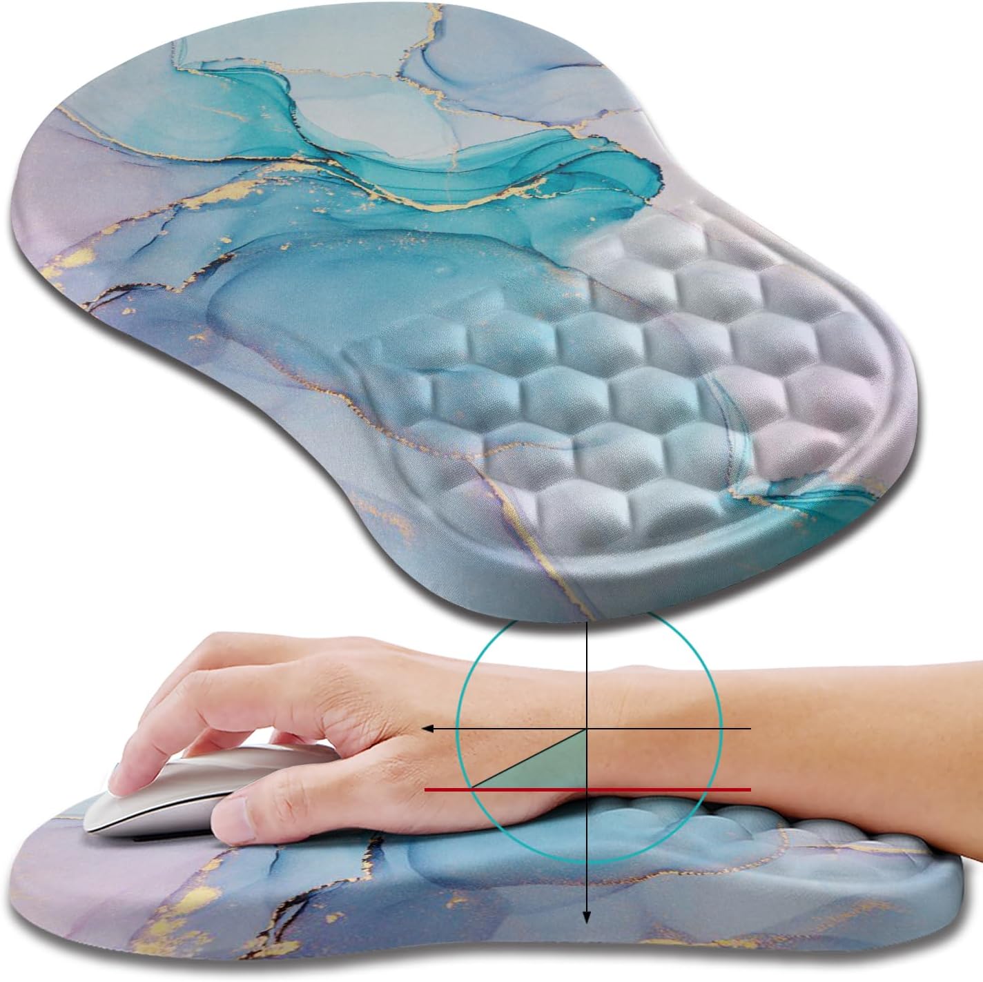 Hokafenle Ergonomic Mouse Pad Wrist Support, Wrist Rest Mousepad for Carpal Tunnel Pain Relief with Integrated Memory Foam Slope Massage Bulge (11.8x7.9 inch,Topographic Contour)
