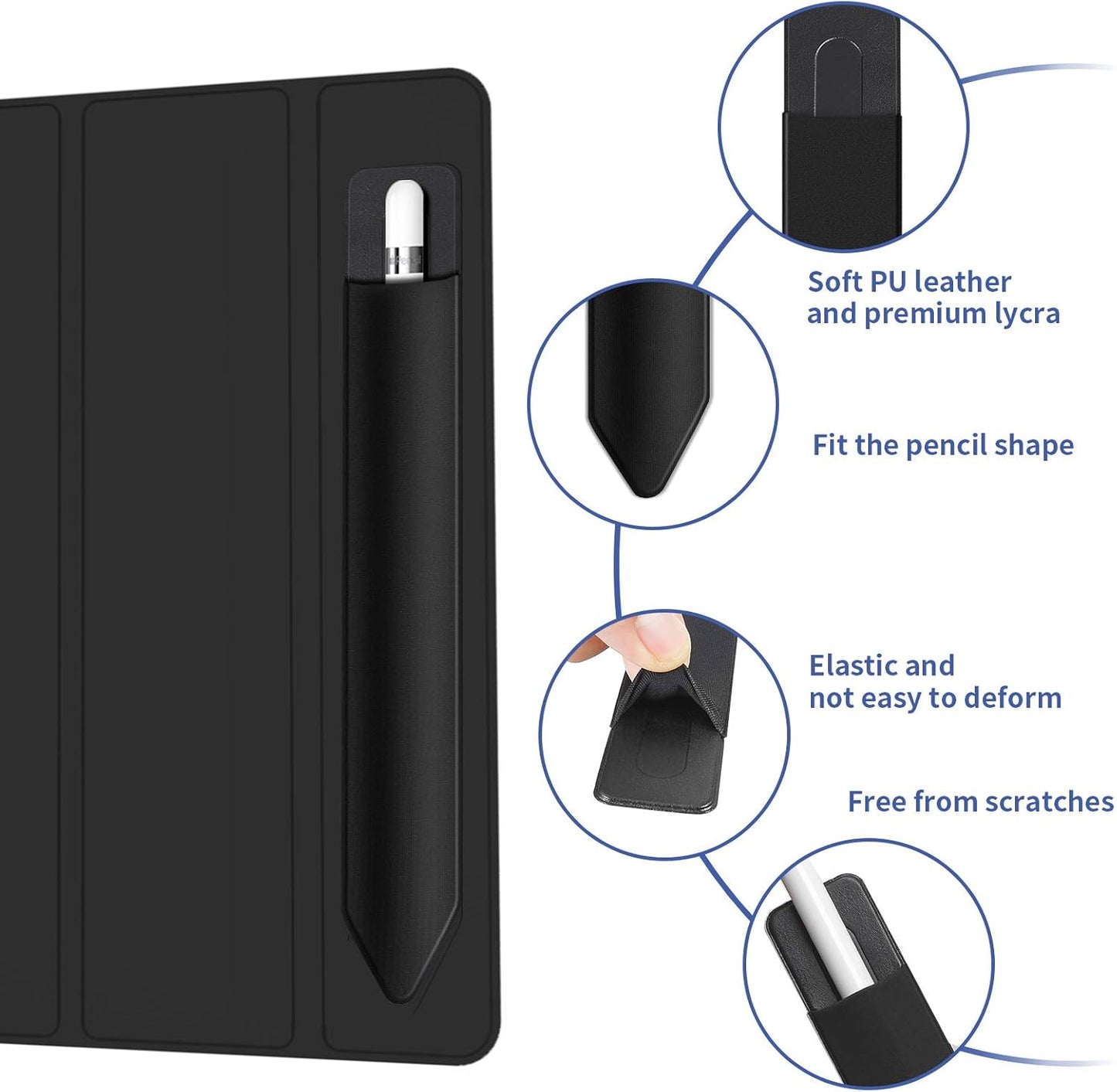 2 Pack Pencil Holder for Apple Pencil 1st 2nd Generation, YUOROS Adhesive Pencil Sleeve for iPad iPad 9th/8th Gen, Tablet Stylus Surface Pen (Black, Black)