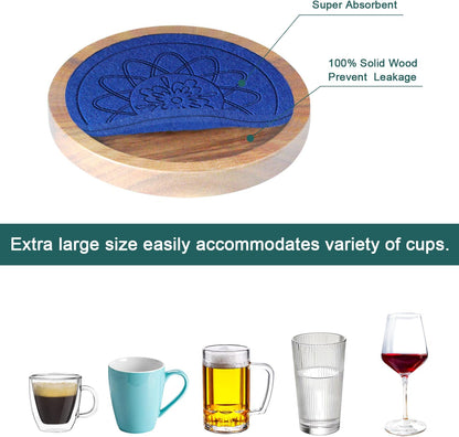 Wood Coasters for Drinks, Minacun Absorbent Coaster Sets of 5, Drinks Coasters for Coffee Tabletop Protection, Non-Slip, Non-Stick, Suitable for Kinds of Cups Wooden Table Drink, 4.3 Inches Black