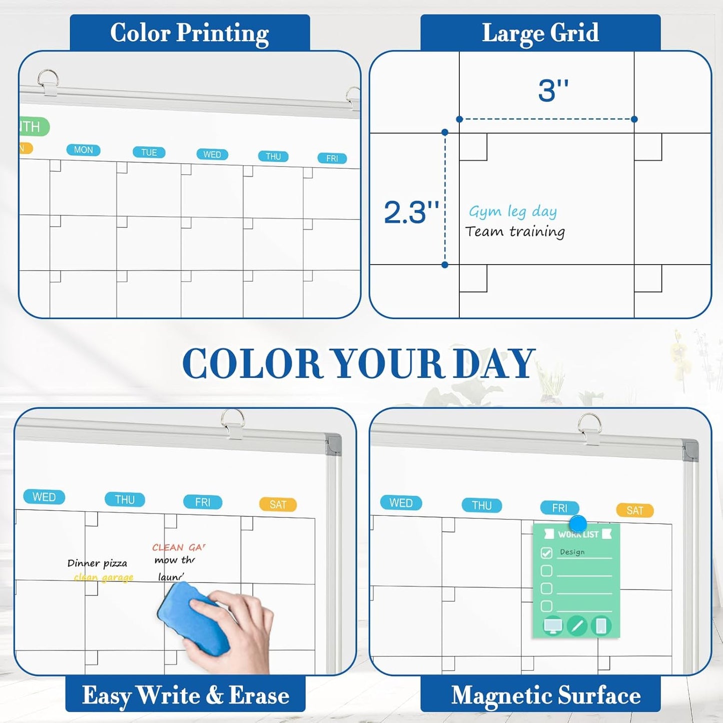 WALGLASS Weekly Dry Erase Calendar Whiteboard for Wall, 24" x 18" Double-Sided Weekly Planner White Board with Notes, Daily Tracker, Aluminum Framed Hanging & Wall Mount for Home, Office, School