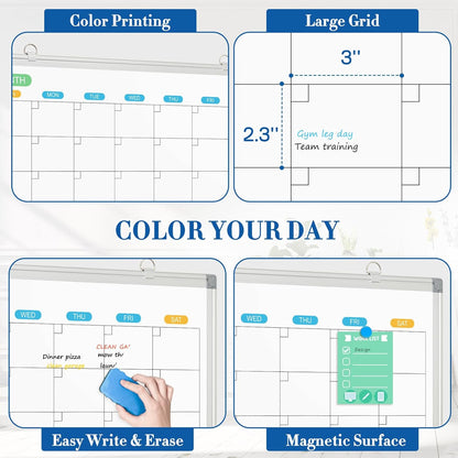 WALGLASS Weekly Dry Erase Calendar Whiteboard for Wall, 24" x 18" Double-Sided Weekly Planner White Board with Notes, Daily Tracker, Aluminum Framed Hanging & Wall Mount for Home, Office, School