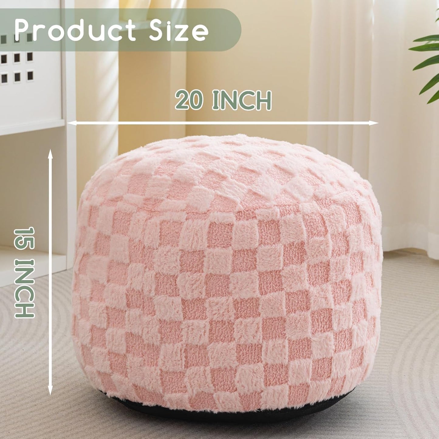 HIGOGOGO Round Stuffed Pouf Ottoman, Corduroy Poufs with Foam Chunk Filling, Furry and Fluffy Pouf Foot Stool Storage Ottoman, 20 X 15 Floor Poufs Foot Rest for Living Room, Dark Grey