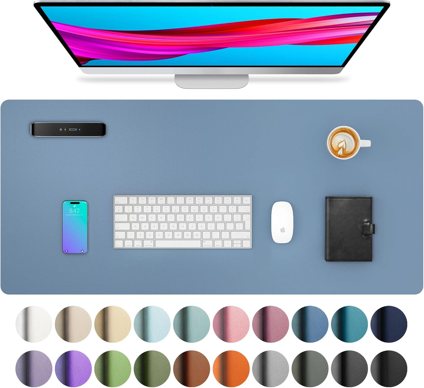 Aothia Leather Desk Pad Protector, Mouse Pad, Office Desk Mat, Non-Slip PU Leather Desk Blotter, Laptop Desk Pad, Waterproof Desk Writing Pad for Office and Home(Dark Blue,31.5" x 15.7") - Colors A