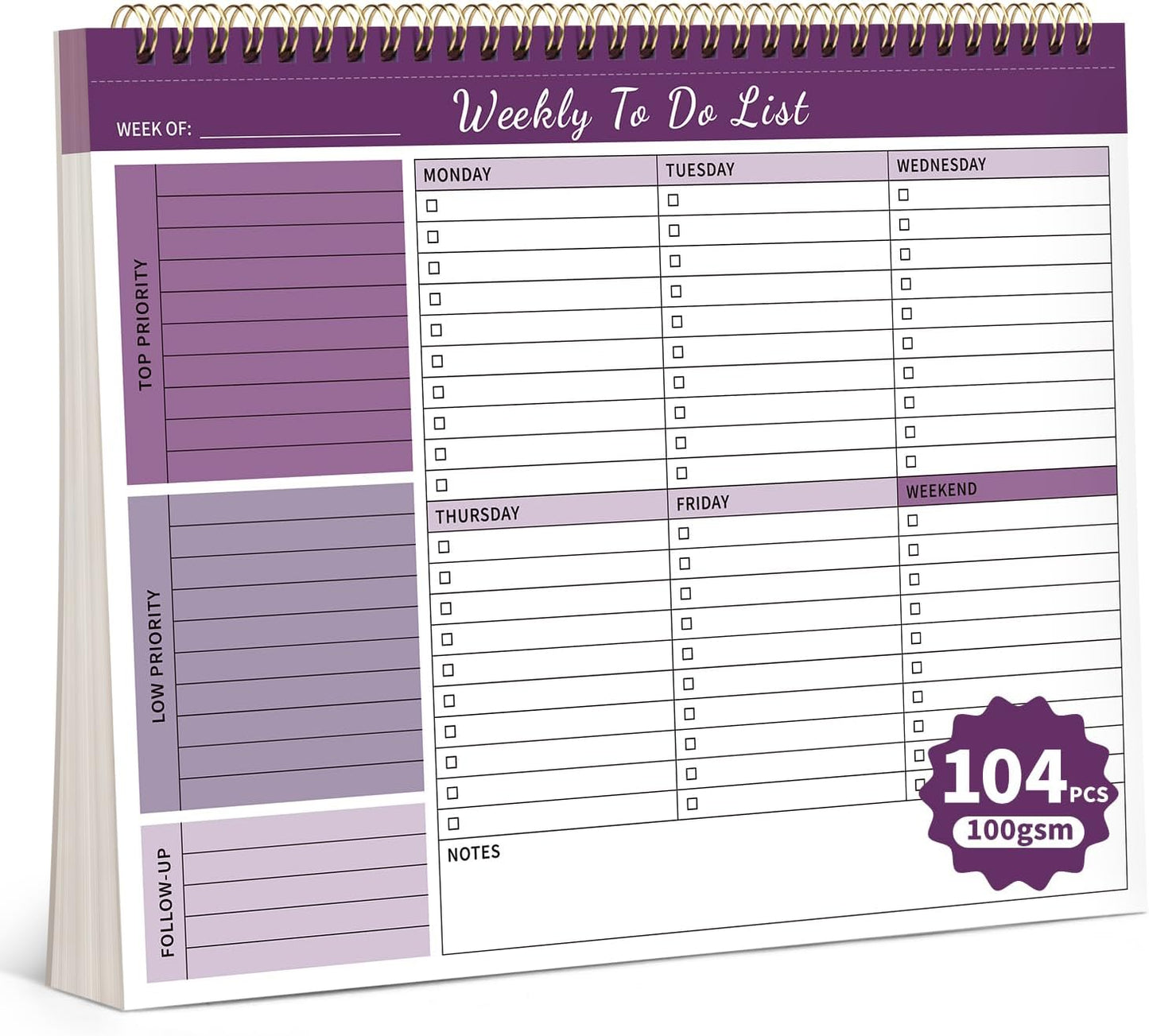 104 Pgs Weekly To Do List Notepad, 52 Duplex-Printed Undated Sheets 100 GSM（8.5"×11") Weekly Desk Planner For Work Home School Office Desk Accessories Supplies & Goal Setting Tasks - Green