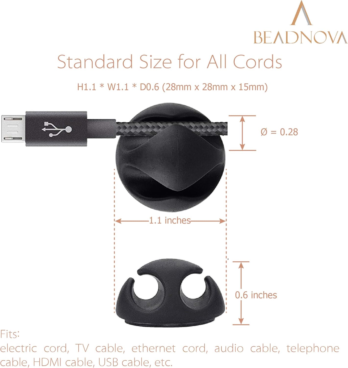 BEADNOVA Cord Organizer Cable Organizer Cable Clips Cord Holder for Desk Management Wire Holder Clips for Computer Desk (Black, 4 pcs)