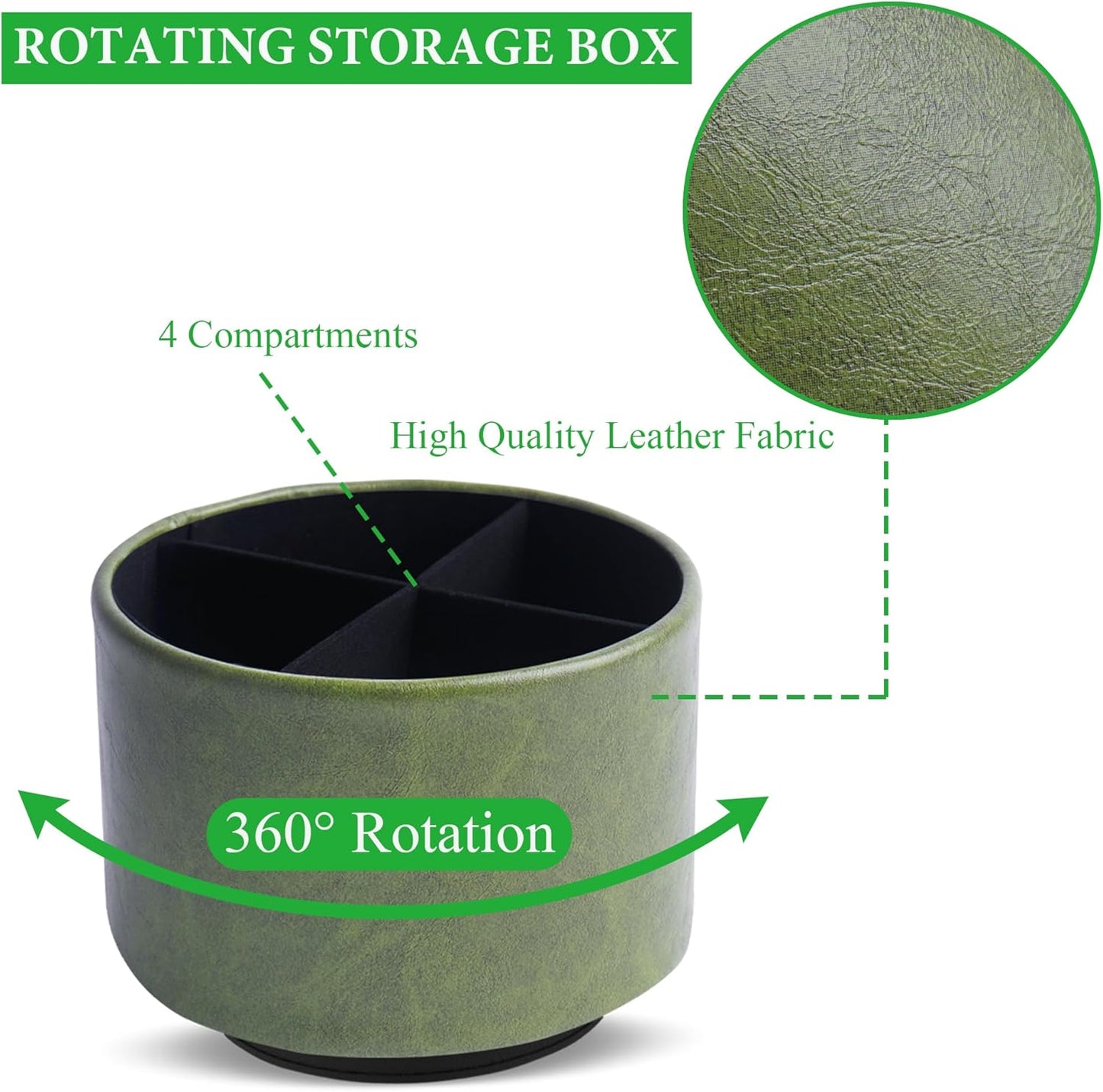 Round Leather Art Supply Organizer,Remote Control Holder,360 Degree Rotating,Multi-Functional Pencil Holder,4 Compartments Desktop Stationary Organizer(1-Fractal Flower) | Round - Colors B