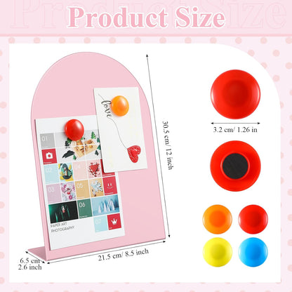 Shimeyao 2 Pcs Pink Magnetic Bulletin Board for Tabletops with 8 Magnets 10x7 Inch Memo Display Easel Stand for Home Office School Kitchen Table Supplies (Arched)