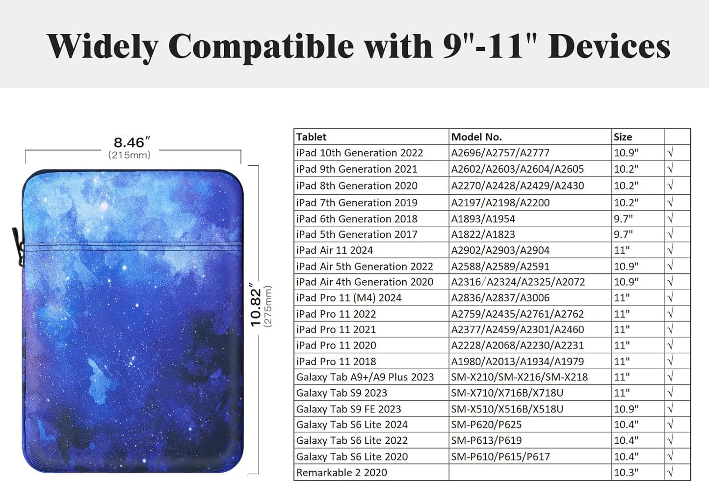 TiMOVO 9-11" Tablet Sleeve Bag for iPad 11-inch A16 2025, iPad 10.9"/10.2"| Air 11 Inch/5th/4th Gen. 10.9", Galaxy Tab A9+/A11Plus 11", Protective Bag Fit Smart Keyboard, Dusty Blue