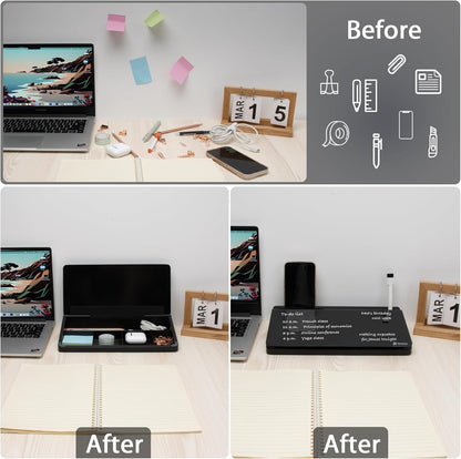 Varhomax Glass Desk Buddy Whiteboard with Storage, Small Dry Erase Desktop White Board Caddy to-do List Memo Notepad for Office, School and Home Office Supplies (Black)