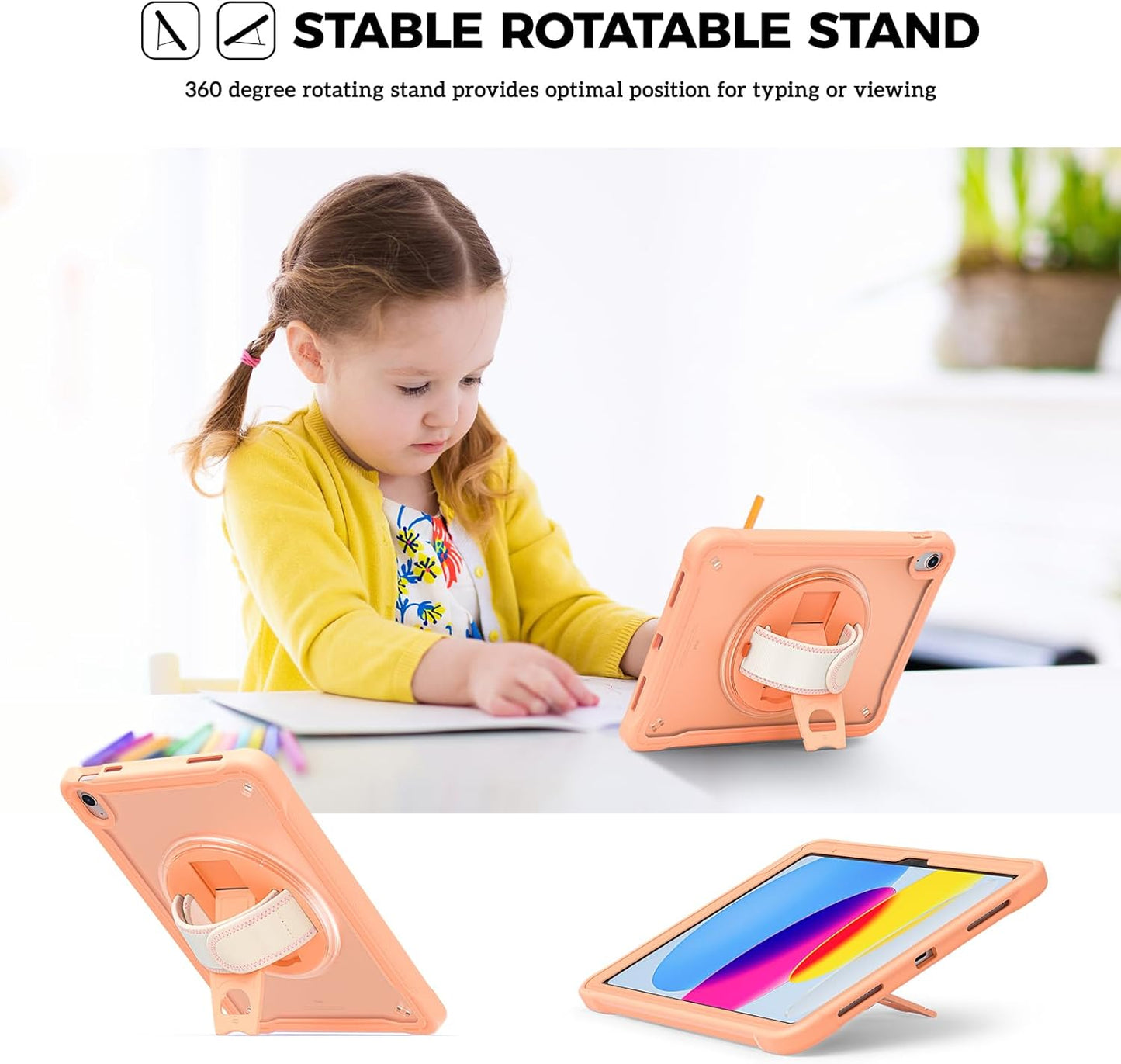 ProCase for iPad 11th Generation A16 2025/iPad 10th Generation Case 10.9 Inch 2022, Heavy Duty Shockproof Rugged Cover with Hand Strap 360 Degree Rotatable Kickstand Protective for iPad 11/10 -Black