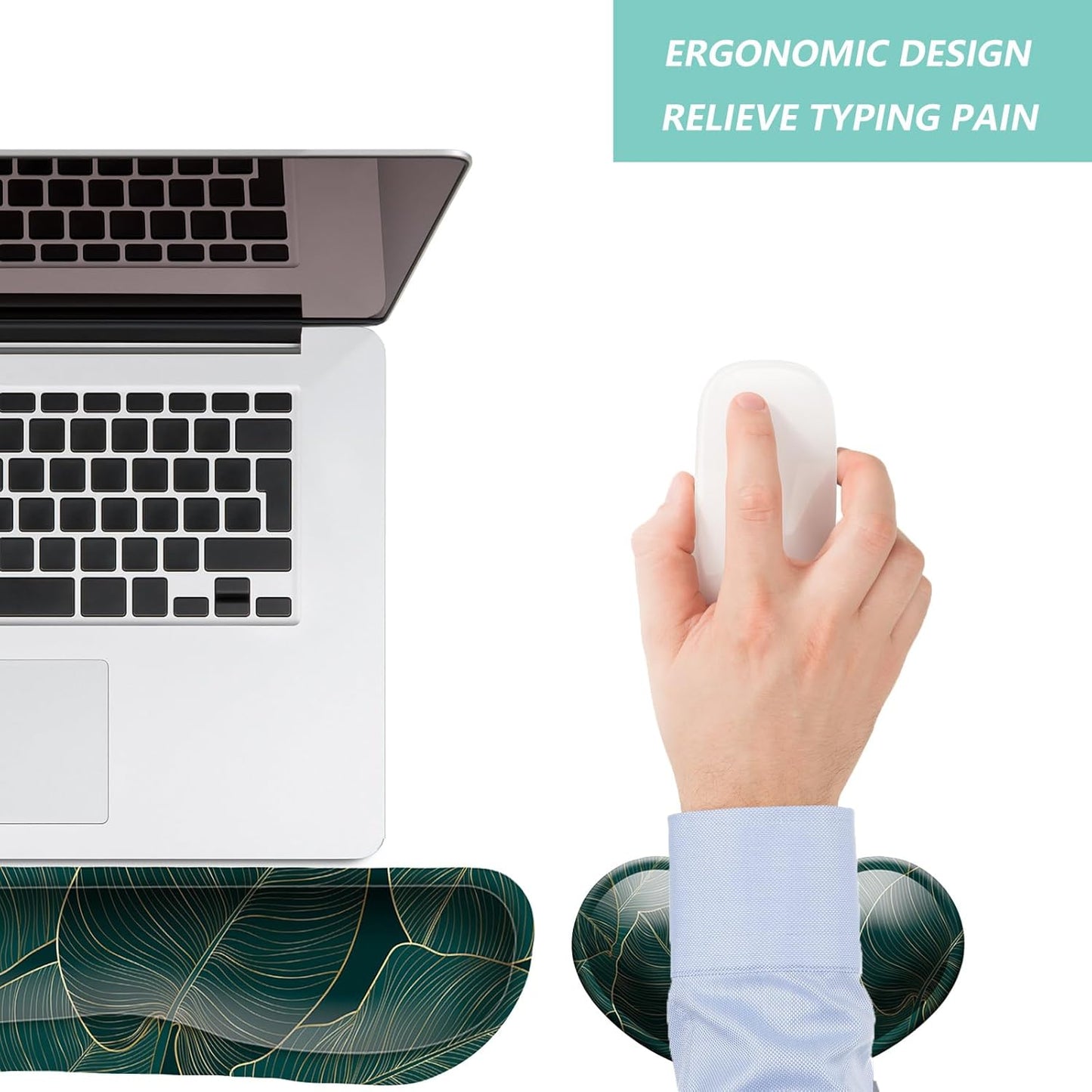 Keyboard Wrist Rest Mouse Wrist Support Set, Memory Foam Wrist Rest Pad for Computer Laptop Keyboard Mouse, Ergonomic Wrist Cushion Support for Typing Pain Relief, Gaming Home Office, Flowers Grass