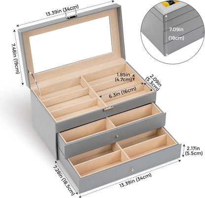 ProCase 3-layer Sunglasses Storage Organizer, 18 Slots Leather Sunglass Box Multiple Pairs Eyeglass Cases Eye Glass Eyewear Display Holder for Men Women, Valentine's Day Gift -Black