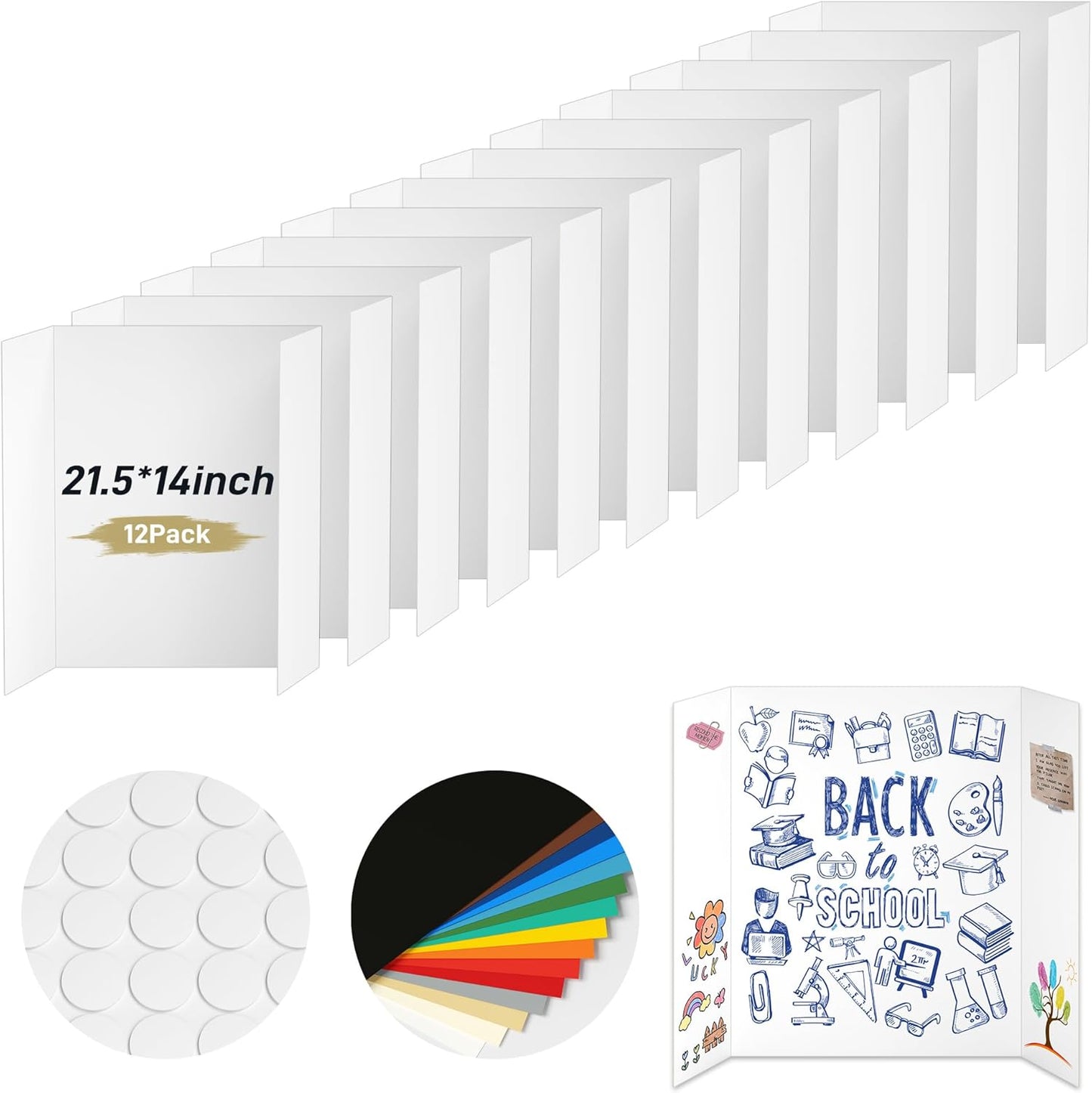 PSHVYM 4 Pcs Trifold Poster Board, 26 x 17 inches Poster Board with Double Sided Tapes and Cardboard, Corrugated Presentation/Display Board for School Project, Science Fair, Business
